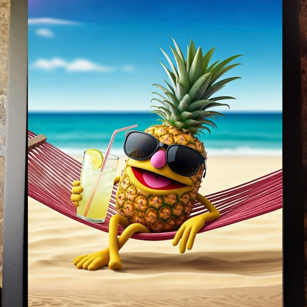 Tropical Vibes Pineapple Art Print In A Glass Front Frame 8x10